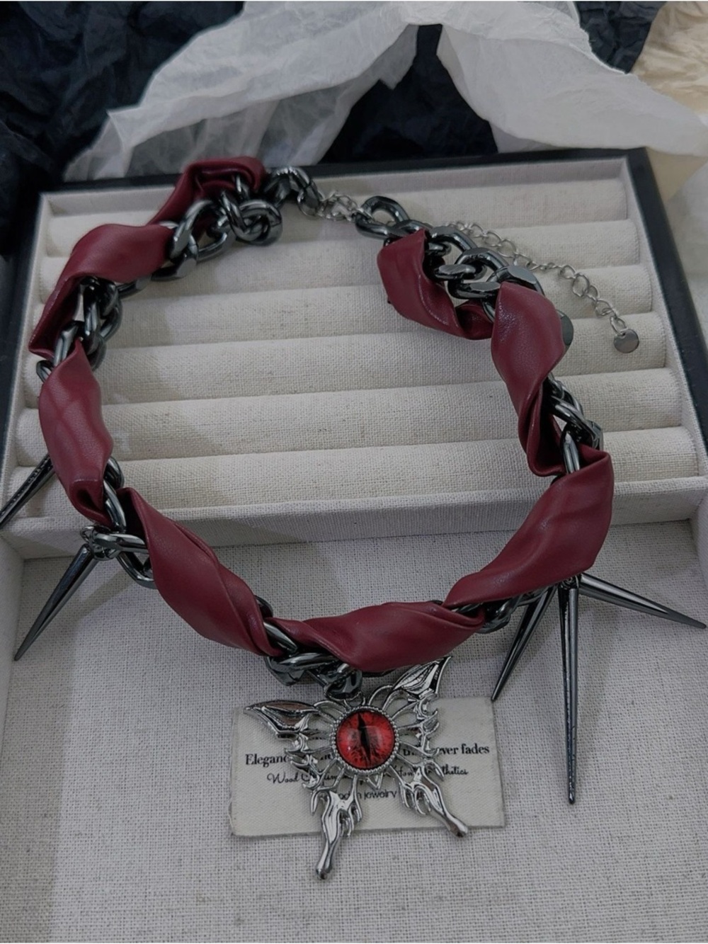 Anthropologie Red Twisted Chain Choker with Spiked Pendant